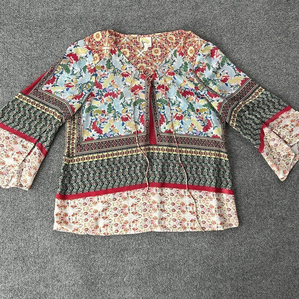 Fig And Flower Blouse Womens Large Multicolor‎ Boho Floral Peasant Top PAT1485 - Picture 2 of 12
